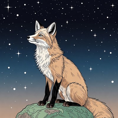Fox looking at stars in the night