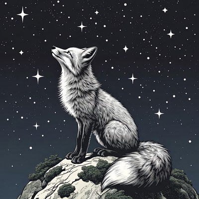 Fox looking at night sky