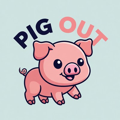 Cute pig character saying pig out