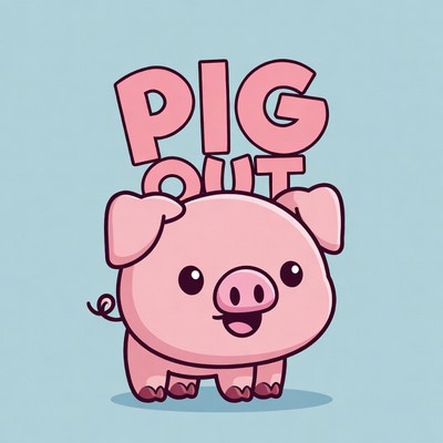 Cute pig character with playful text