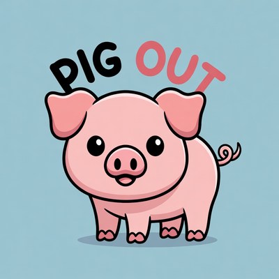 Cute pig stands next to fun text