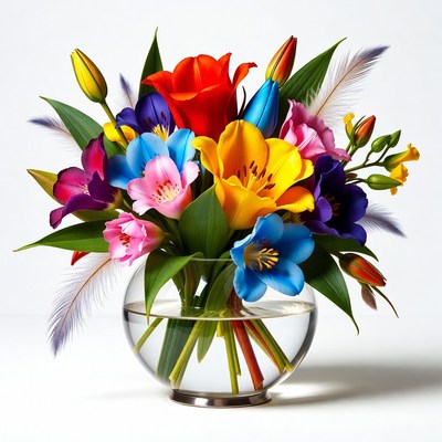 Bright bouquet in glass vase