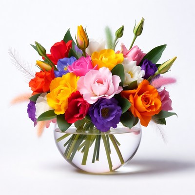 Bright floral arrangement with roses and flowers