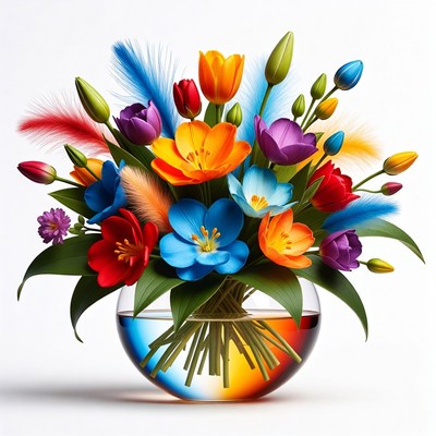 Vibrant flowers in a round vase