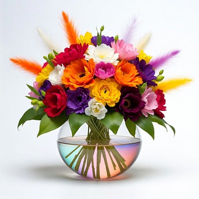 Bright flowers in round vase