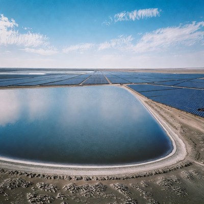 Solar panels near water surface