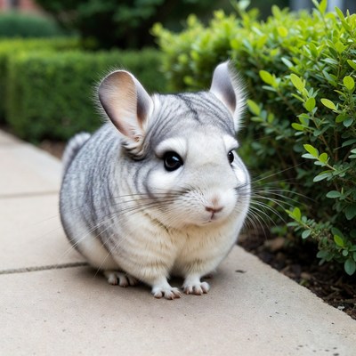Chinchilla exploring garden pathway