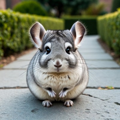Chinchilla sitting on stone path