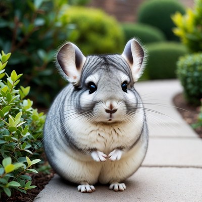 Chinchilla in garden path