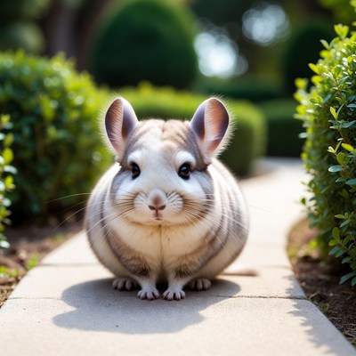 Chinchilla in a garden path