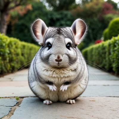 Chinchilla on pathway in garden