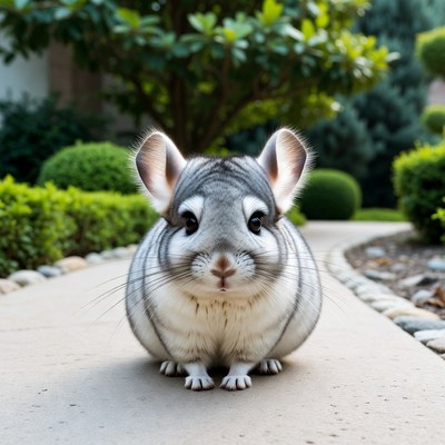 Chinchilla in garden path