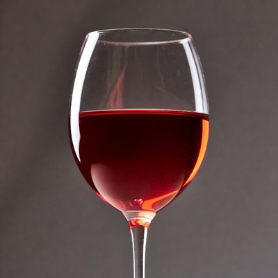 Red wine in a glass on display