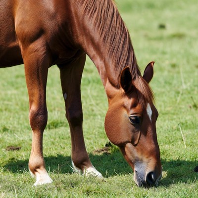 Horse grazing in a sunny field