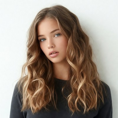 Girl with wavy hair and natural look