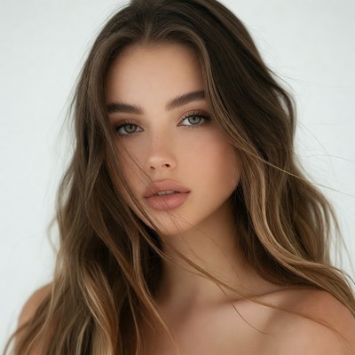 Woman with long hair poses indoors