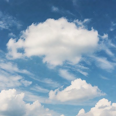 Clouds drift in the blue sky