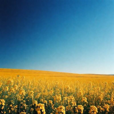 Bright yellow flower field under blue sky