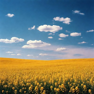 Bright yellow field under blue sky