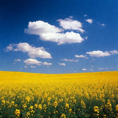 Bright yellow field under blue sky