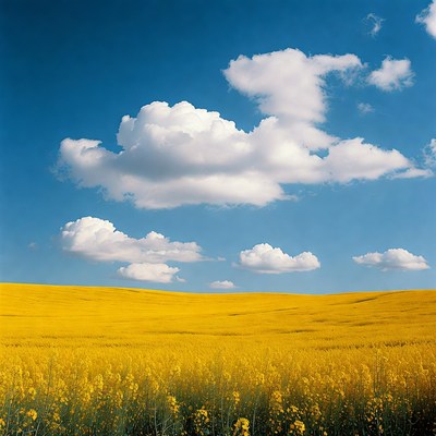 Bright yellow field under blue sky