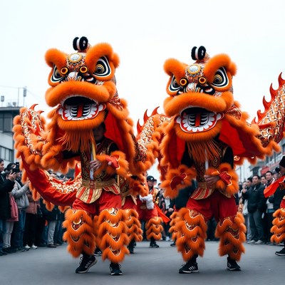 Lion dance performance during celebration
