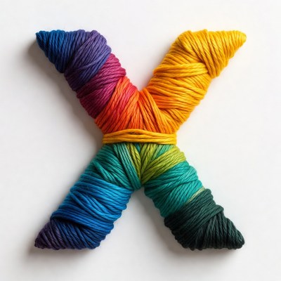 Colorful yarn letter x displayed flat