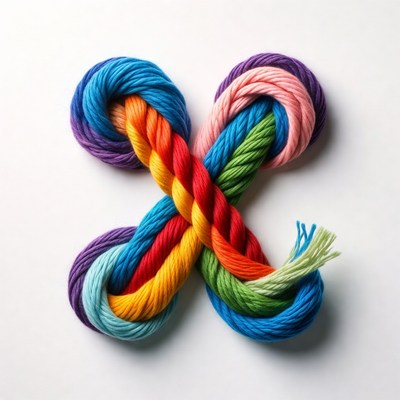 Colorful rope arrangement on white background