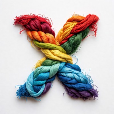 Colorful braided strands on a white background