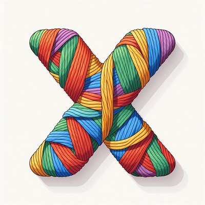 Colorful yarn arranged in a cross shape