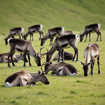 Reindeer grazing in a field