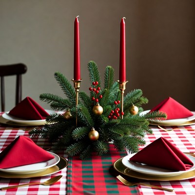 Holiday dining table with decorations