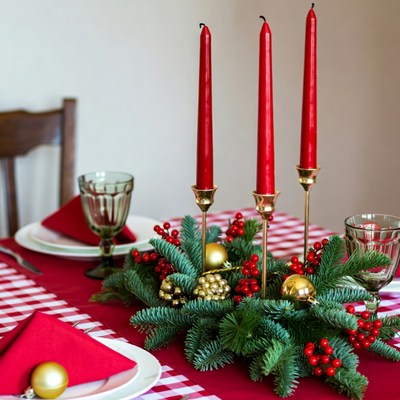 Holiday table setting with candles