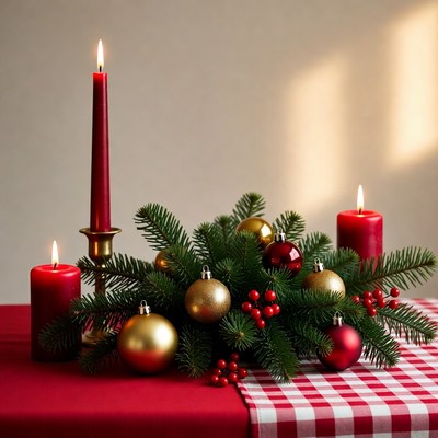 Christmas table decoration with candles
