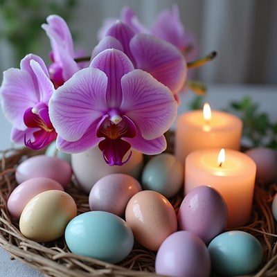 Easter decorations with candles and flowers
