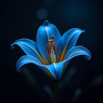 Blue lily blooms in dark background