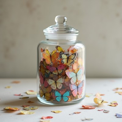 Butterflies in a glass jar