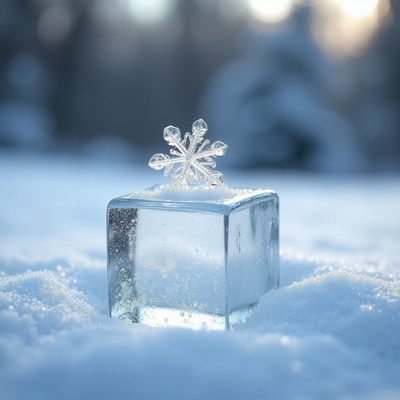 Ice cube with snowflake on top