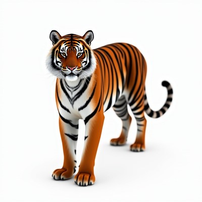 Tiger stands on white background