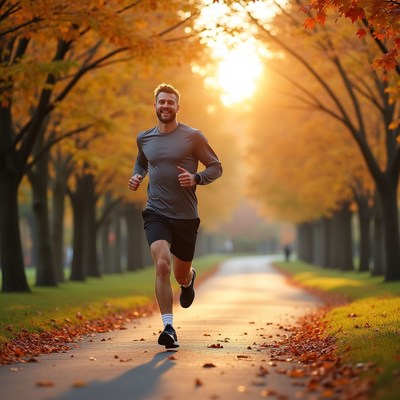 Man jogging in autumn park