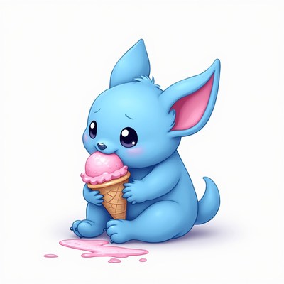 Blue character eating ice cream cone