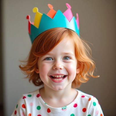 Girl wearing colorful crown and smiling