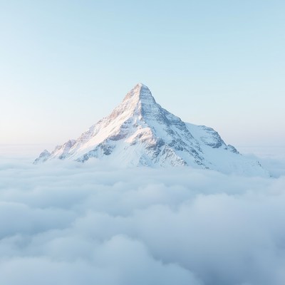 Mountain peak above clouds at dawn