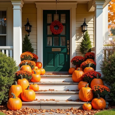 Pumpkin display at front door