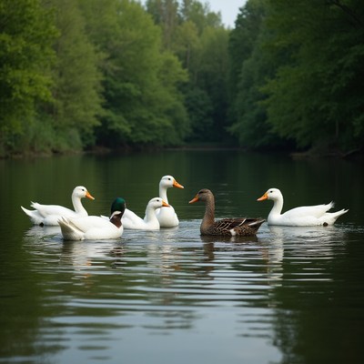 Ducks swimming in calm water