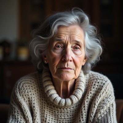 Elderly woman sitting at home