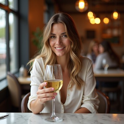 Woman enjoying drink at cafe
