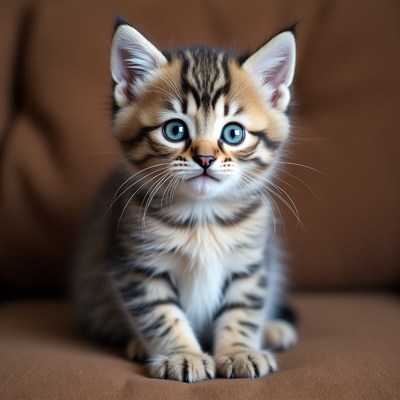 Cute kitten with blue eyes sitting