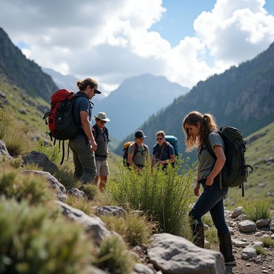 Group of hikers on mountain trail