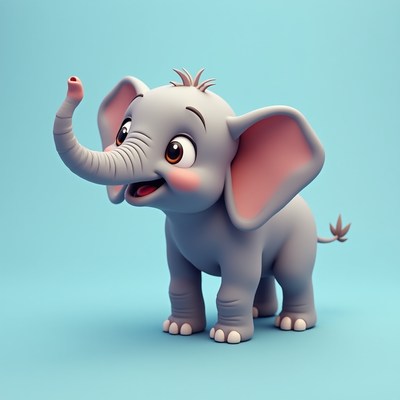 Cute cartoon elephant with happy expression